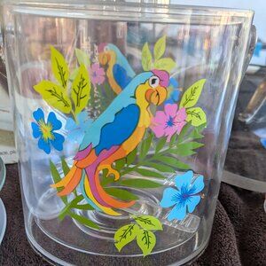 Vintage 1980s Acrylic Lucite Parrot Ice Bucket with Tongs